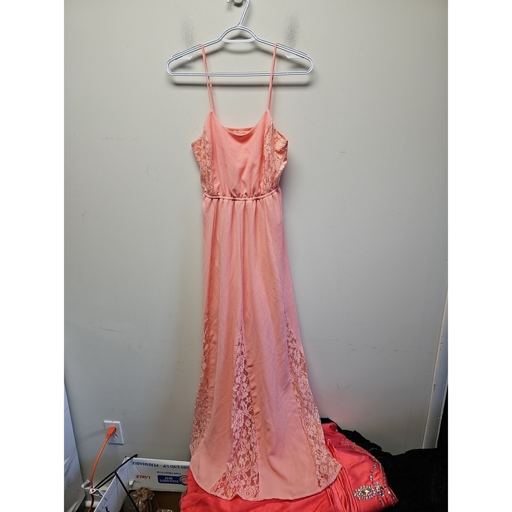 Candies Sleeveless Halter Maxi Long Dress Pink M Lace Inset Adjustable Staps